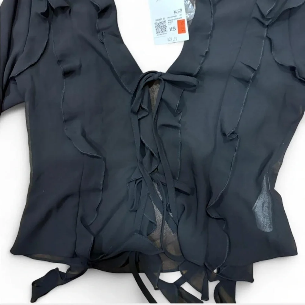 NWT Forever 21 Ruffle-Trim Chiffon Top